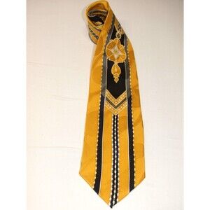 Bello Uomo Hand Made Silk Tie Vintage Gold Geometric 60" x 3-7/8" Stunning